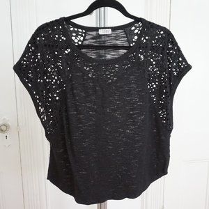 Black Butterfly Sleeve Lacey Shirt